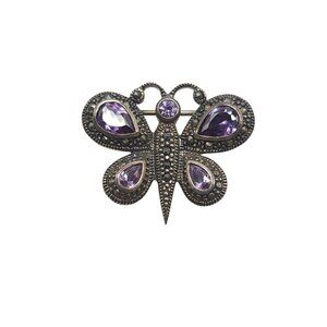 Vintage Amethyst Butterfly Brooch Marcasite By 21st And Stone